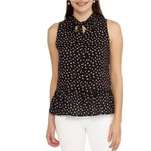 🆕 XL Faded Glory Black Soot Combo Tie Front Tank Polka Dots Dotted Layering
